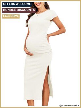 Women's Split Maternity Dress Ribbed Ruched Pregnancy Baby Shower